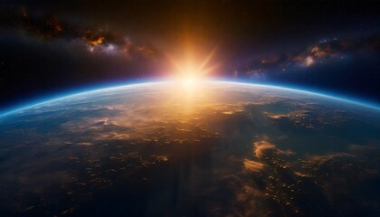 Blue sunrise, view of earth from space. Sunset In Orbit.	
