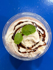 Chocolate ice blended with cream and mint leaf