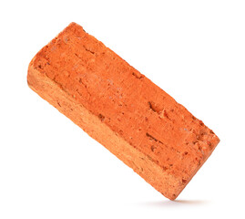 Single cracked old red or orange brick isolated with clipping path and shadow in png file format
