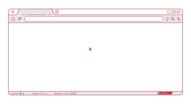 Creative red internet browser webpage vector with system, signal, response time, loading icons. Editable lines web browser with icons illustration. Homepage mockup background illustration.
