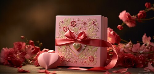 An exquisitely crafted gift box adorned with a shimmering heart design, complemented by delicate floral accents.