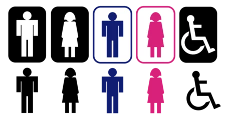 Poster Símbolos de baño público masculino, femenino y discapacitado © Nicolas