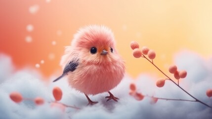 color of the year. little cute bird Peach Fuzz colors. pastel soft pink feathers.