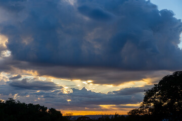 Wonderful sky at dawn with orange, yellow and red colors