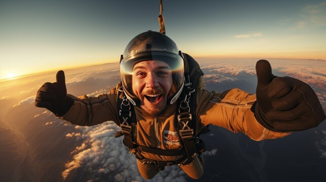 extreme man skydiving and flying in air