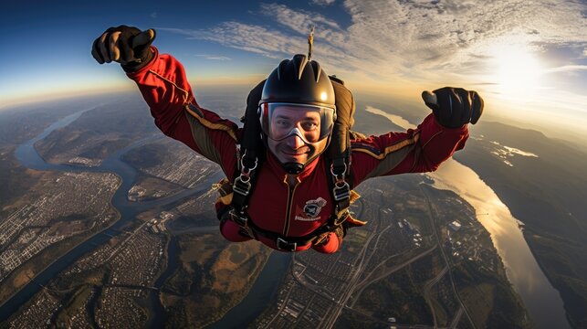extreme man skydiving and flying in air