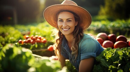 young woman farmer portrait with vegetable garden crop garden