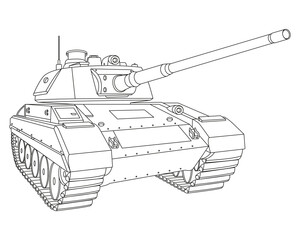 Main battle tank Coloring Page. Armored fighting vehicle. Special military transport. Detailed PNG illustration.