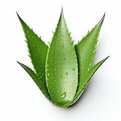 Fototapeta na wymiar Fresh Aloe Vera Leaf with Water Droplets Isolated on White Background. Generative ai