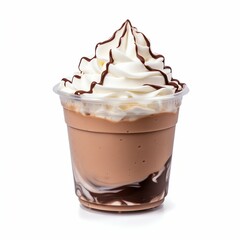 Delicious Whipped Cream Dessert with Chocolate in Plastic Cup. Generative ai