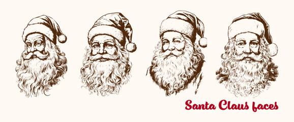 Collection of Santa Claus faces Sketch illustration