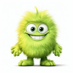 Fototapeta premium Joyful Green Furry Cartoon Monster. Generative ai