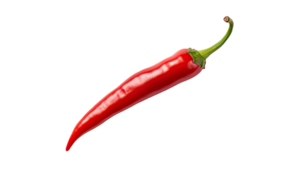 Birds eye chili red isolated in transparent background. Close up of a Birds eye chili on a white background. Perfect for food designs, health and wellness content, and vegetarian marketing materials