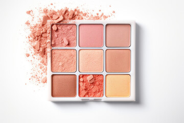 Fototapeta premium Professional eye shadow palette color of the year Peach Fuzz and a brush on white background