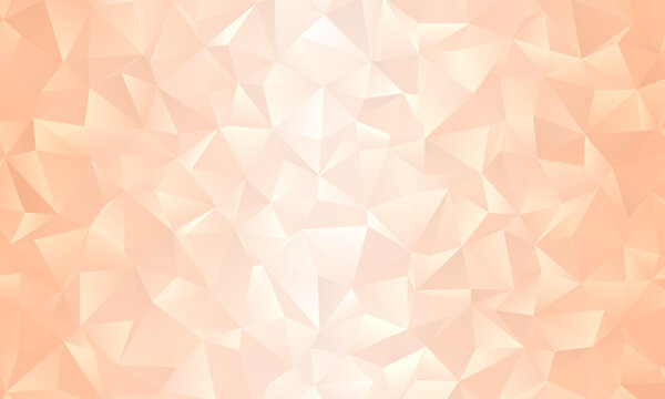 Peach Color Gradient Low Poly Triangle Pattern Background. 2024 Color Of The Year. Irregular Sparkling Polygonal Texture. Glowing 3D Surface.