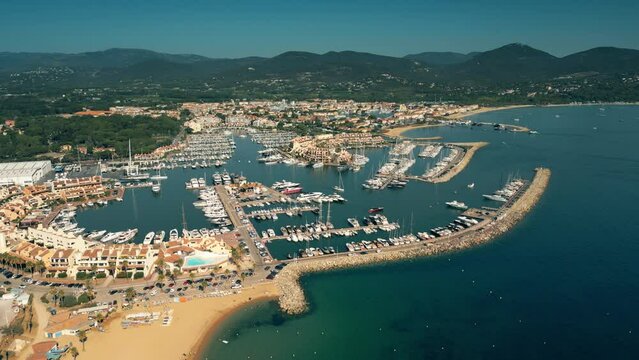 Marina in Port Cogolin, Frence. Aerial drone view