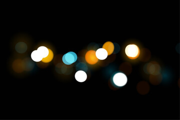 Black background with white, yellow, blue bokeh sparkles a happy night. Vector illustration.