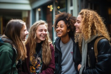 Obraz premium High School Students. A candid snapshot capturing the camaraderie and laughter shared among high school students, illustrating the beauty of genuine friendships.