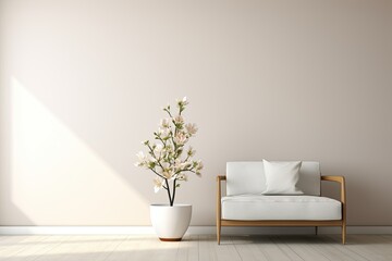 Modern minimalist room interior with a minimum of furniture