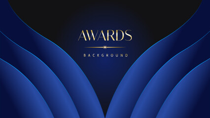 Dark blue golden royal awards graphics background. Lines growing elegant shine spark. Luxury premium corporate abstract design template.