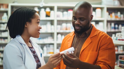 A pharmacist helping a patient with their medication. Generative AI. 