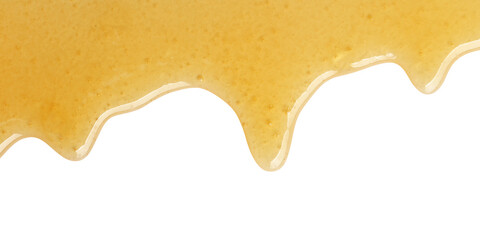 Tasty natural honey drips isolated on white, top view