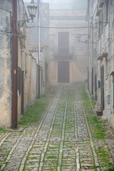 Pedestrian Cobblestone Street in Erice - Sicily - Italy