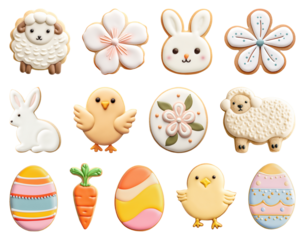 Easter gingerbread and cookies isolated on transparent background