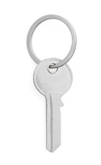 One key with ring isolated on white, top view
