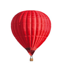 Bright hot-air balloon with wicker basket on white background