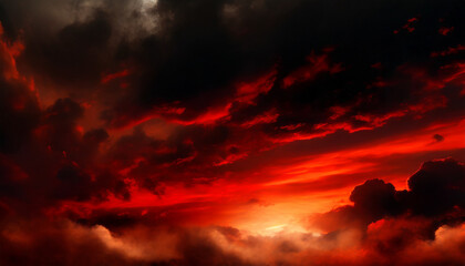 Red sunset. Sky with clouds. Beautiful black red abstract background with copy space