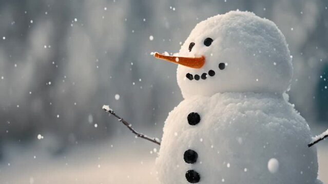 snowman with falling snow, footage, 4k footage, short video