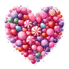 heart made of candy, valentine day, valentine clipart, water color clipart, valentine collection