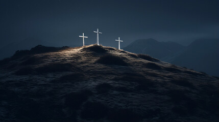 Obraz premium Sacred Sunset: Christ's Arms Outstretched, Generative AI
