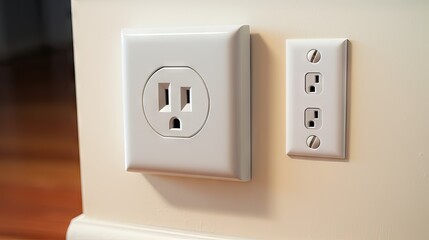 an electrical outlet exhibiting pareidolia, resembling a sad or shocked face, remembering everyday objects and human expressions. A quirky, thought-provoking take on mundane technology. Generative AI.