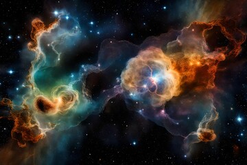 Fototapeta na wymiar Celestial collisions birthing otherworldly nebulae abstract background