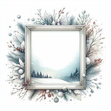 winter picture frame, winter mood, korean painting, generative AI