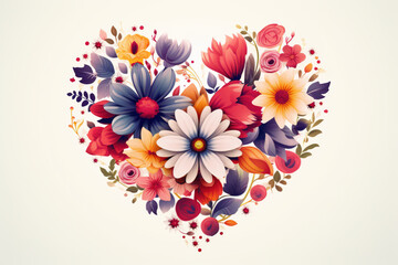 Floral cute heart with white background . Valentines day illustration.