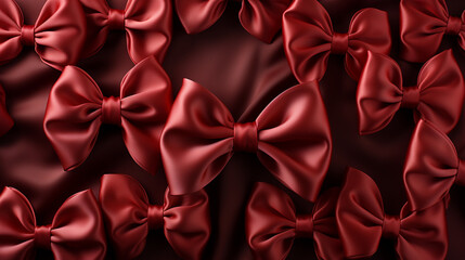 dark red fabric background with bright red valentines day bows