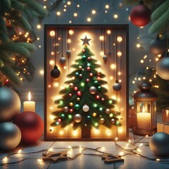 christmas decorations, christmas tree, christmas balls, fairy lights