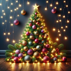 christmas decorations, christmas tree, christmas balls, fairy lights