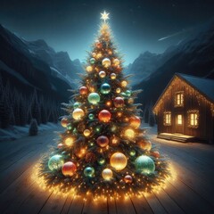 christmas decorations, christmas tree, christmas balls, fairy lights