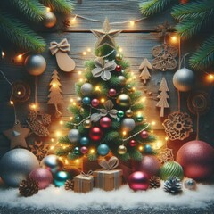 christmas decorations, christmas tree, christmas balls, fairy lights