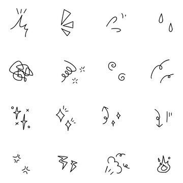 Naklejki 手書きのエフェクトのアイコンセット、感情表現、絵文字