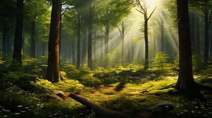 森の中に射し込む太陽の光