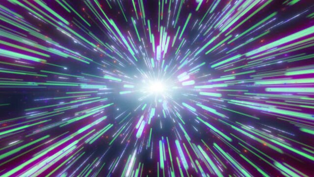 Hyperspace traveling through star fields flying extremely fast light speed trail.
