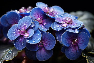 Blue color African Violets. African violets flower nature plant with dew drops