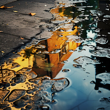 Abstract reflections in a rain puddle