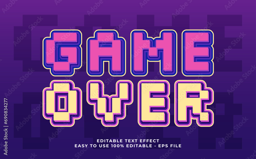 Poster game over 3d text effect, editable text for template headline