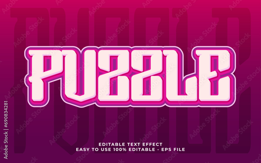 Poster puzzle 3d text effect, editable text for template headline